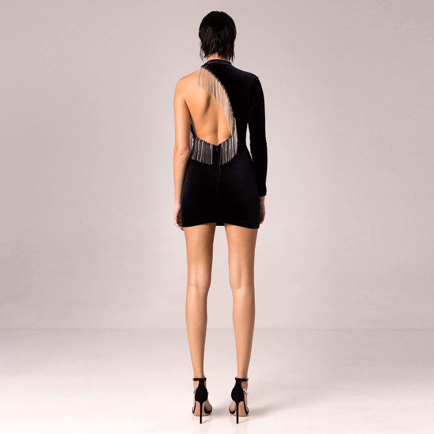 ♦︎ANDRESD♦︎drape velour dress Sin Prisa Pleated Maxi Dress with Embellished Straps/ Andre