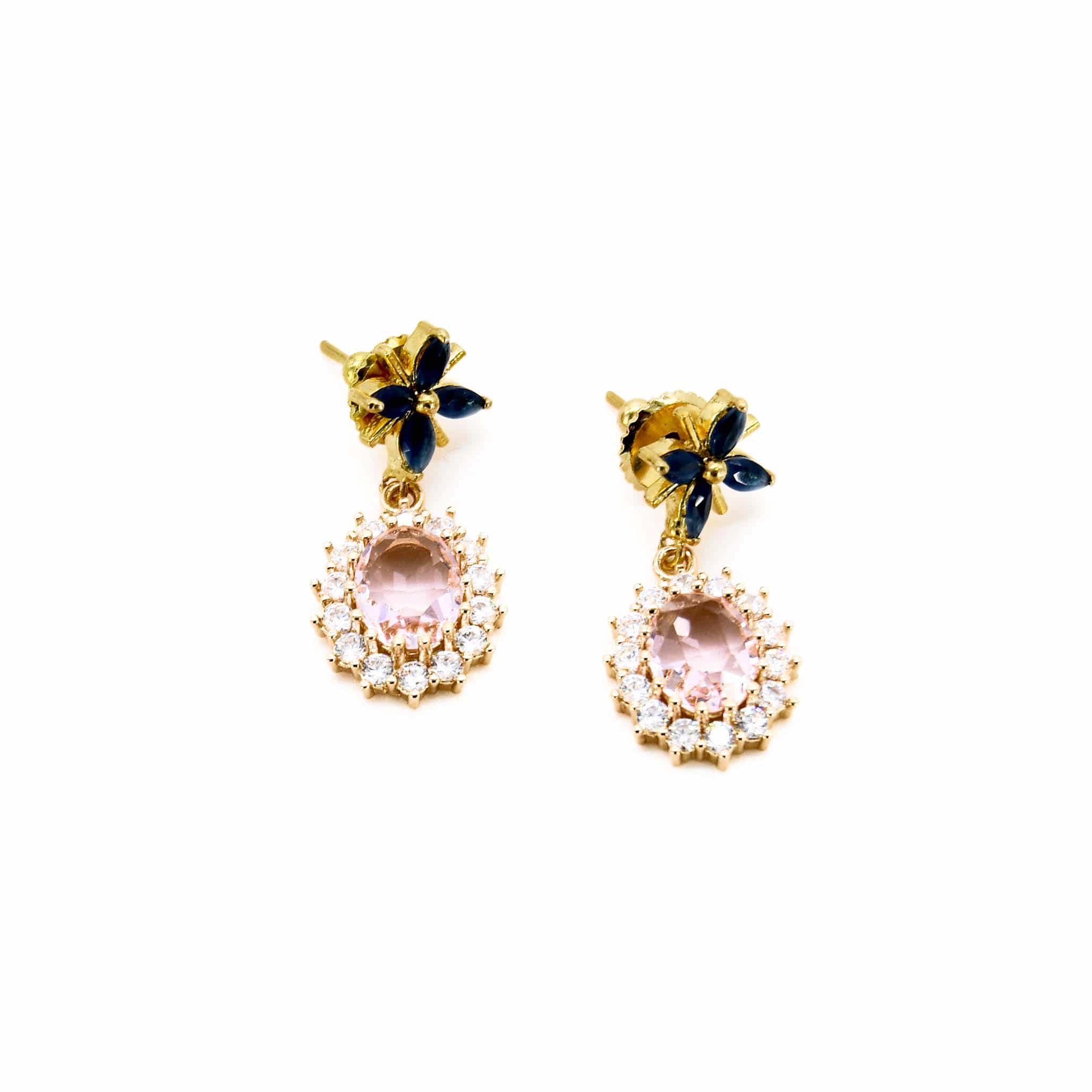 Adiba Women's Blue Hibiscus Handmade Drop Earring In Gold