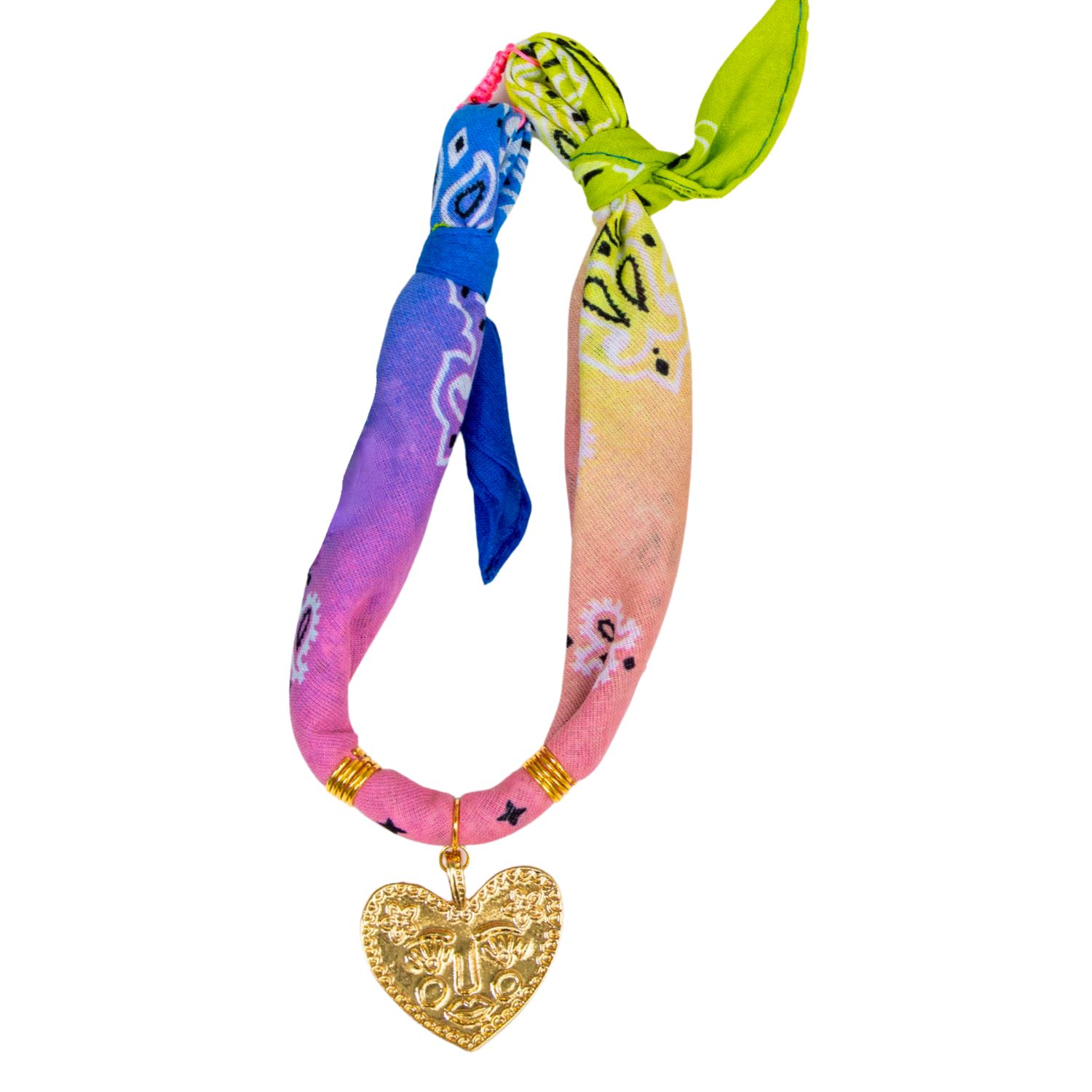 Le Pom Pom Women's Green / Pink The Heart Bandana Necklace In Multi