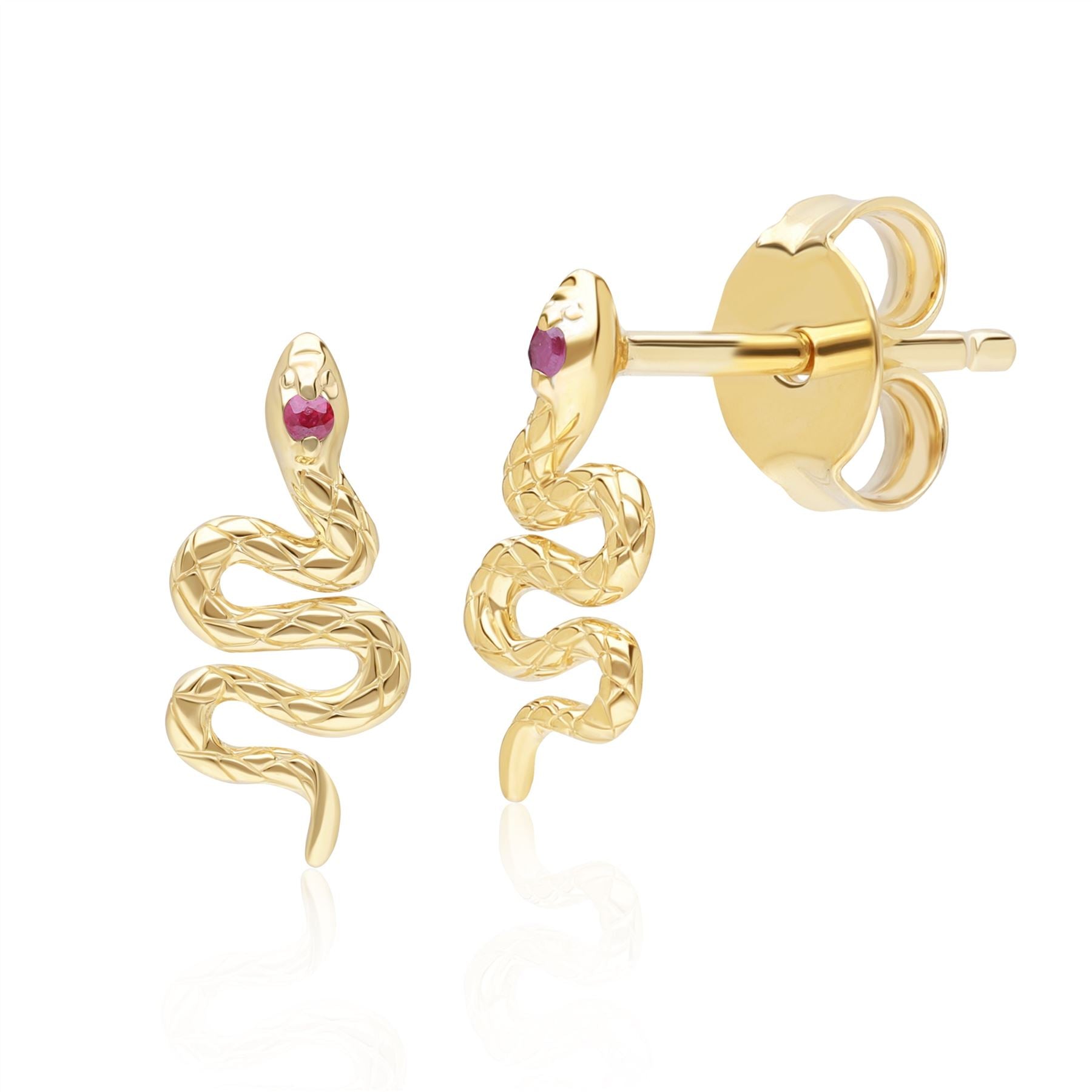 Women’s Gold / Red Ruby Snake Wrap Stud Earrings In Yellow Gold Gemondo