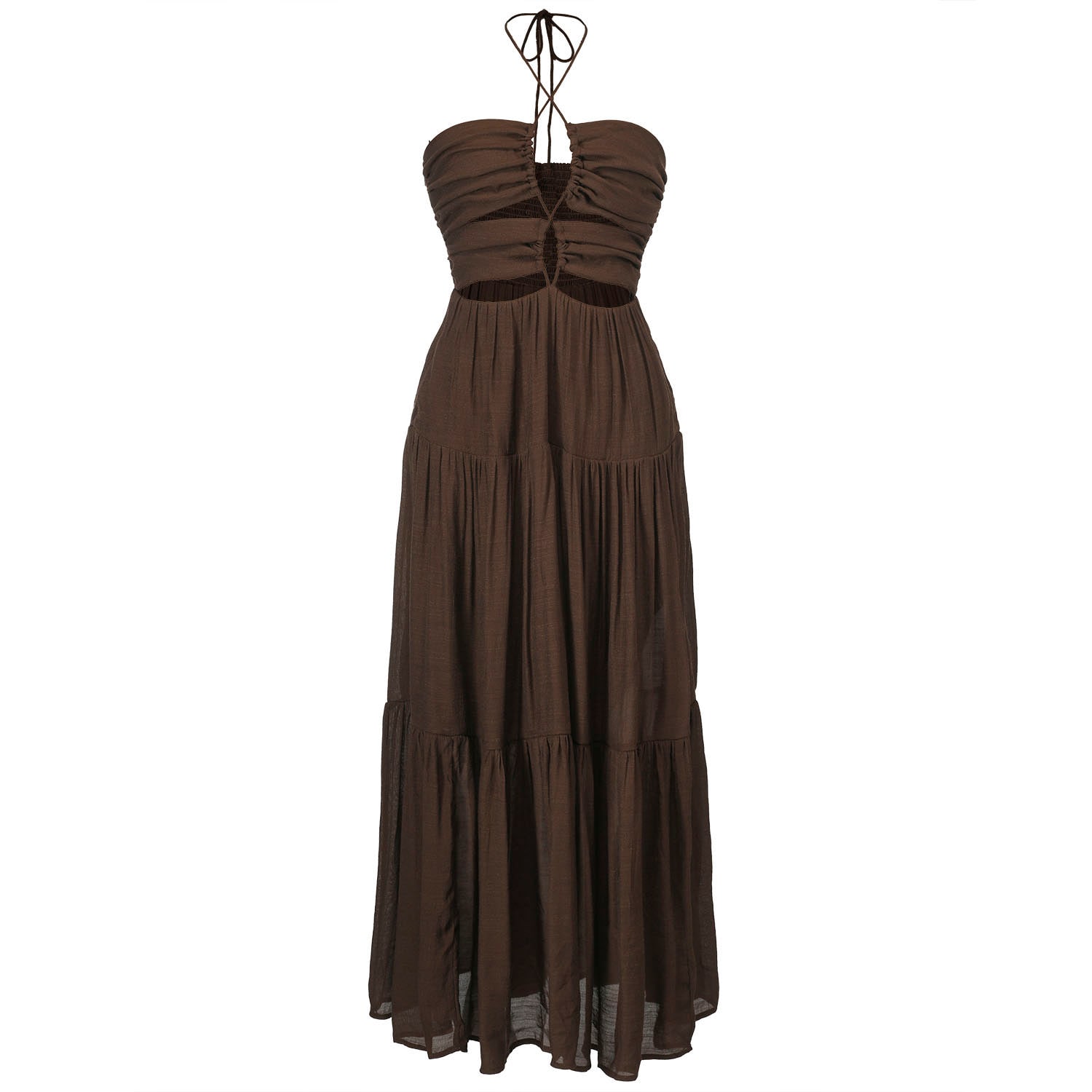 Smart And Joy Women's Front Cut-out Strappy Maxi Summer Dress - Brown In Brown