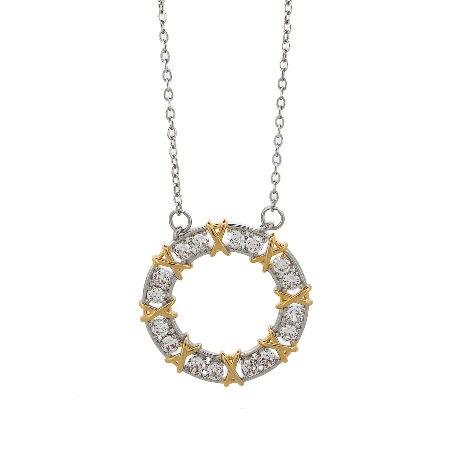 Ebru Jewelry Women's Gold / Silver Diamond & Gold Design X Pendant Silver Chain Necklace - Silver