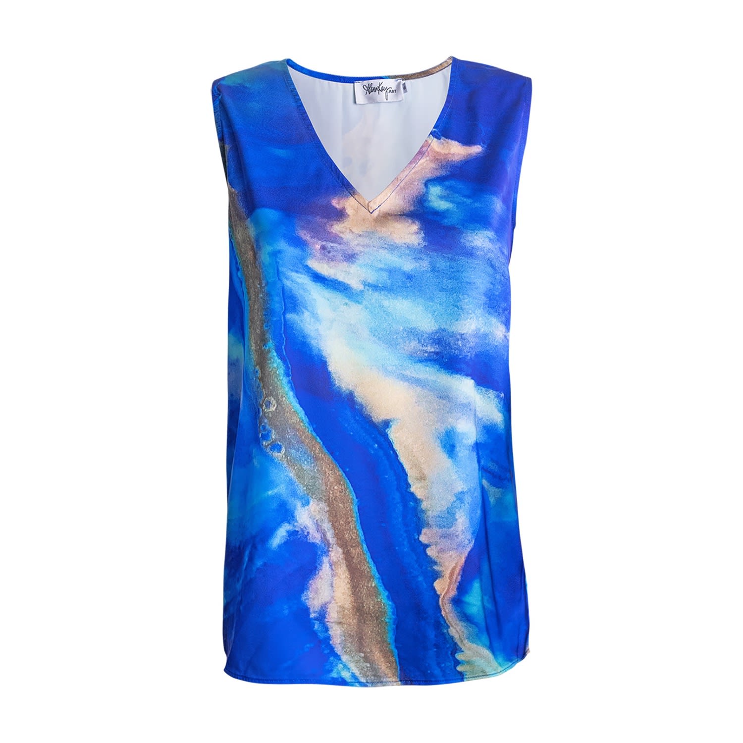 Alanakayart Women's Blue Katie Sleeveless V-neck Blouse In Blue