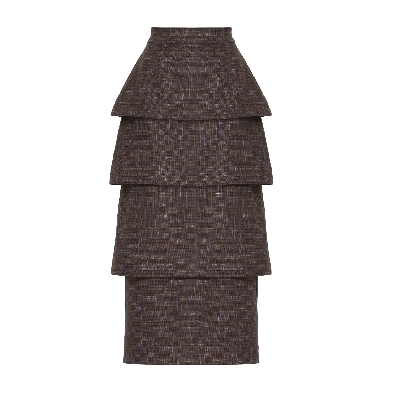Julia Allert Women's Brown / Grey Tiered High Waist Midi Skirt- Brown-grey Checked In Black