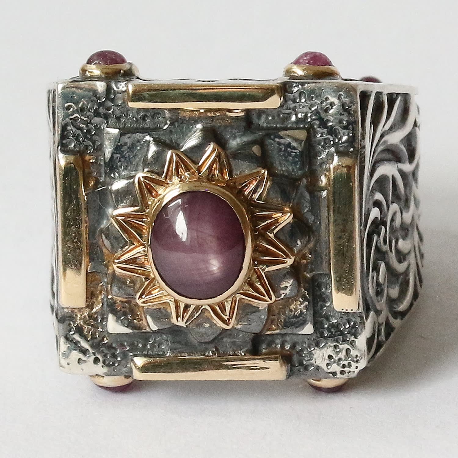 The Jewellery Store London Women's Silver / Gold / Red Mystic Passion Ring. With Ruby In Sterling Silver And Solid Gold