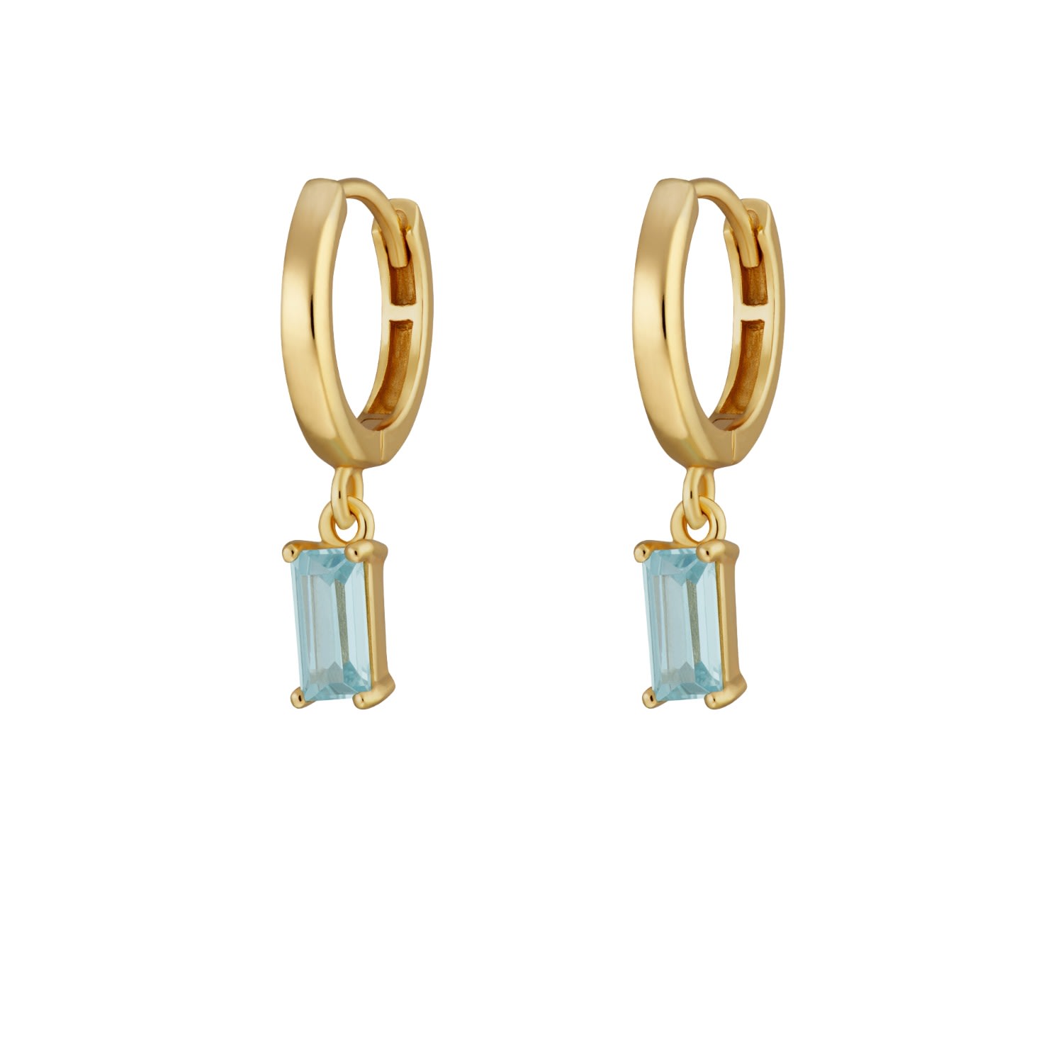 Women’s Gold / Blue Gold Aquamarine Baguette Charm Hoop Earrings Scream Pretty