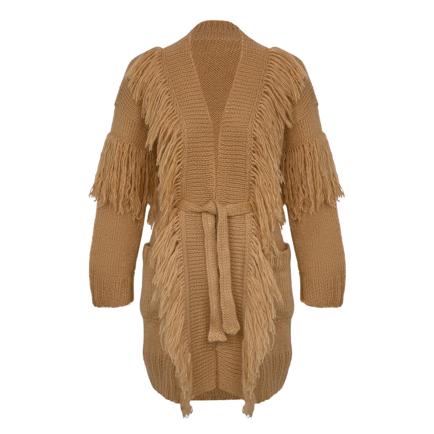 Women’s Brown Gloria Fringe Cardigan One Size Amour Et Naturel