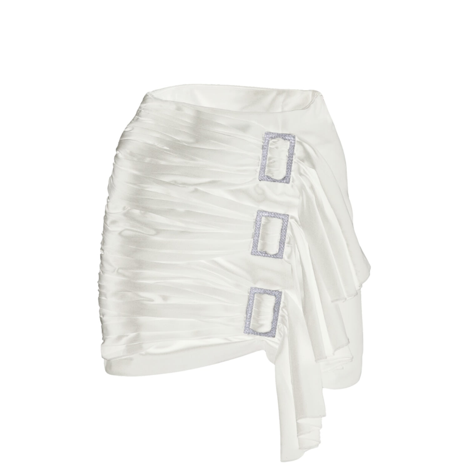 Women’s White Crystal Embellished Ruffled Mini Skirt Medium Skrt