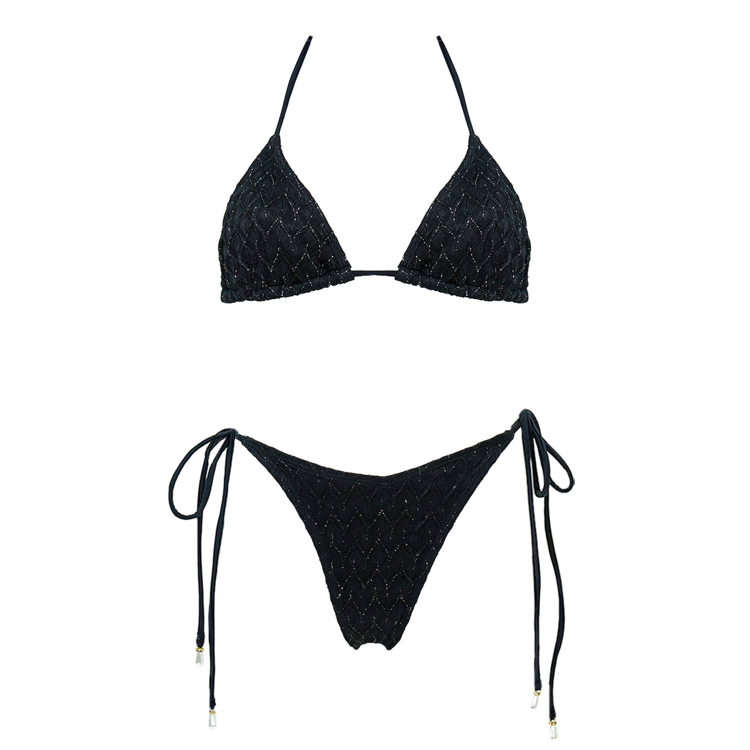 Women's Black The Pearl & Shell - Midnight - Golden Triangle Bikini | Medium | Aulala Paris