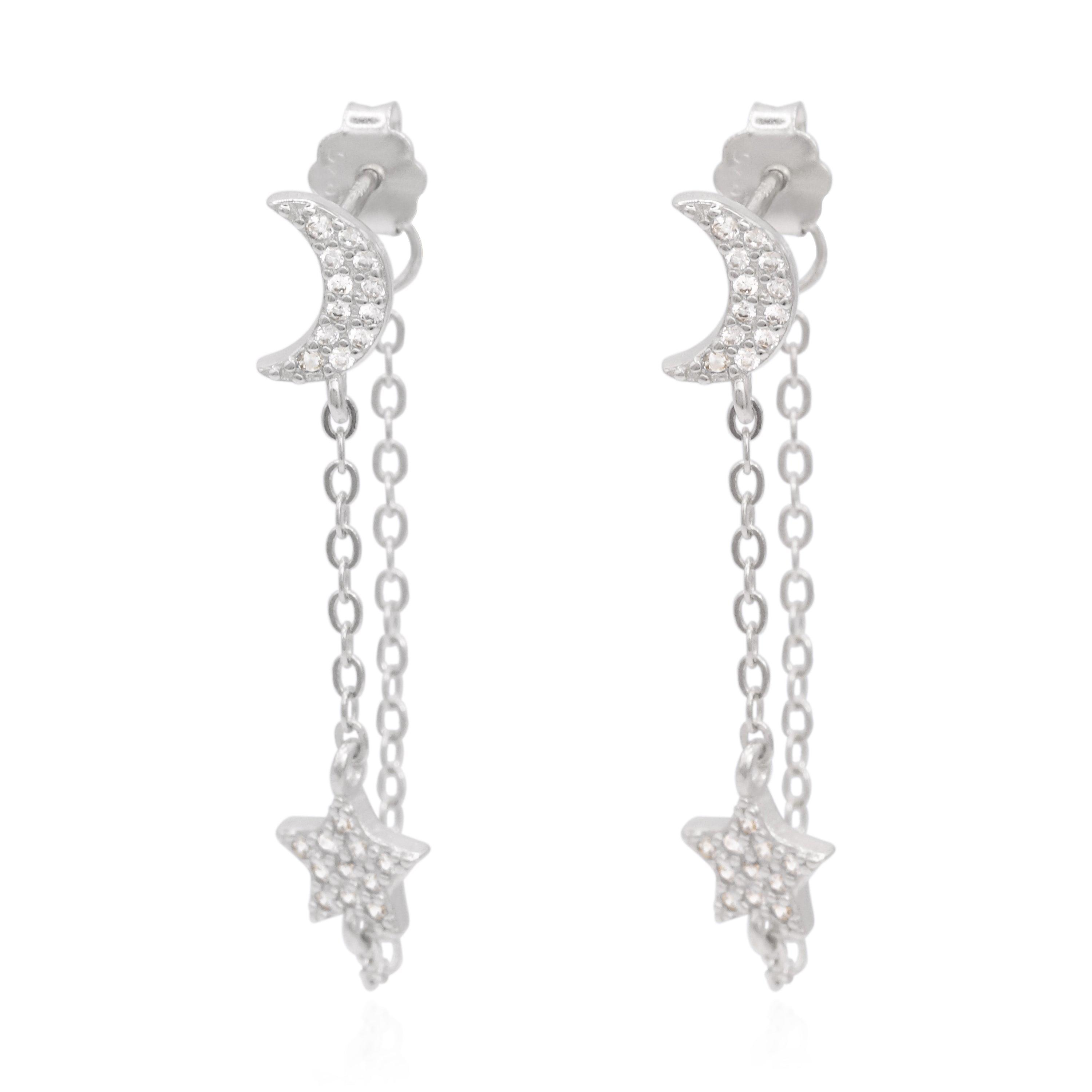Luna Charles Women's Imogen Moon & Star Drop Chain Earrings  Sterling Silver