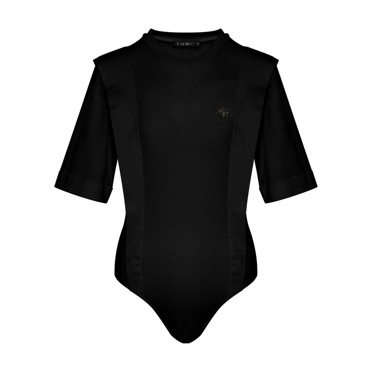 Accessorized Short Sleeve Black Bodysuit, Rue Les Createurs