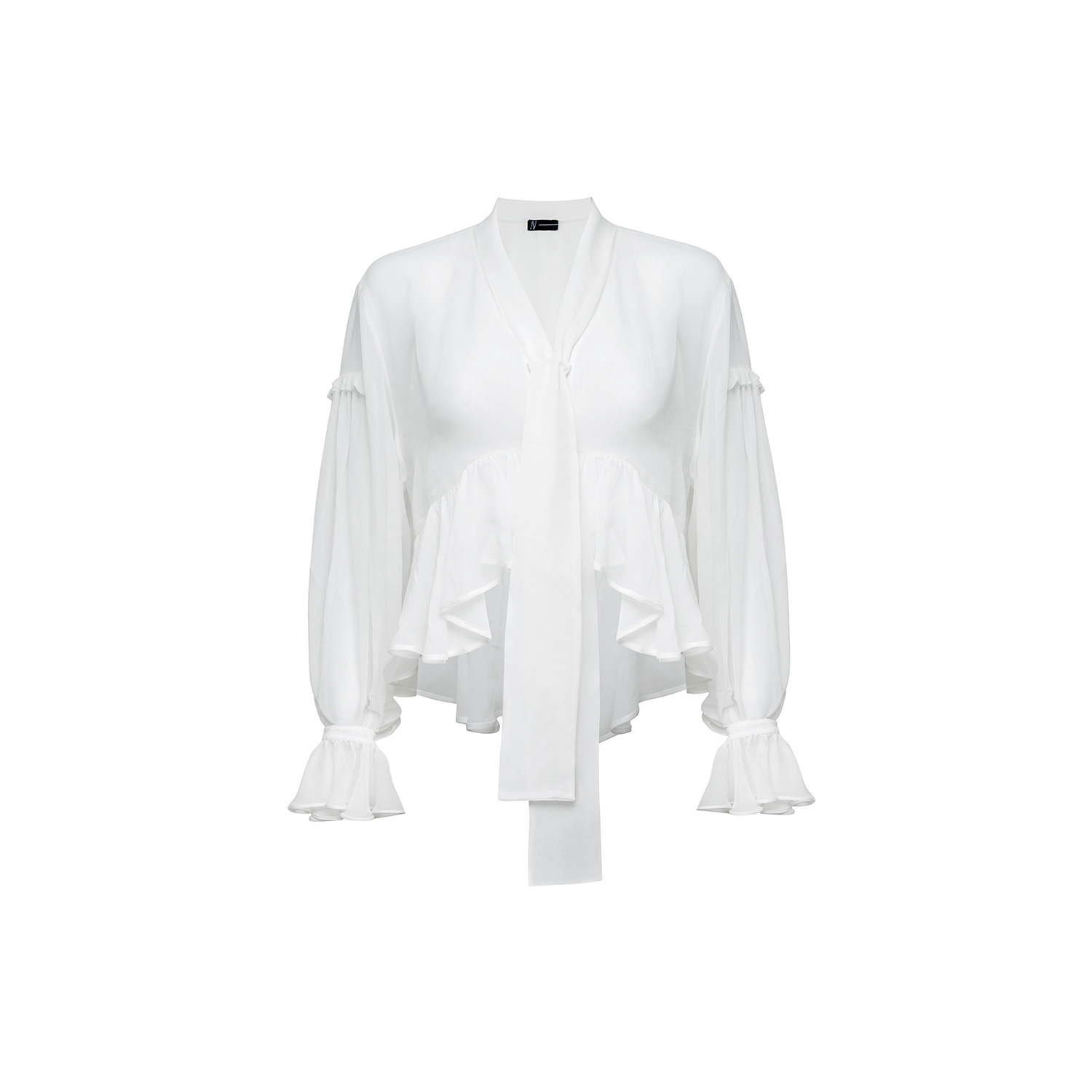 Audrey Vallens Women's White Miss Av Chiffon Ruffle Shirt In White