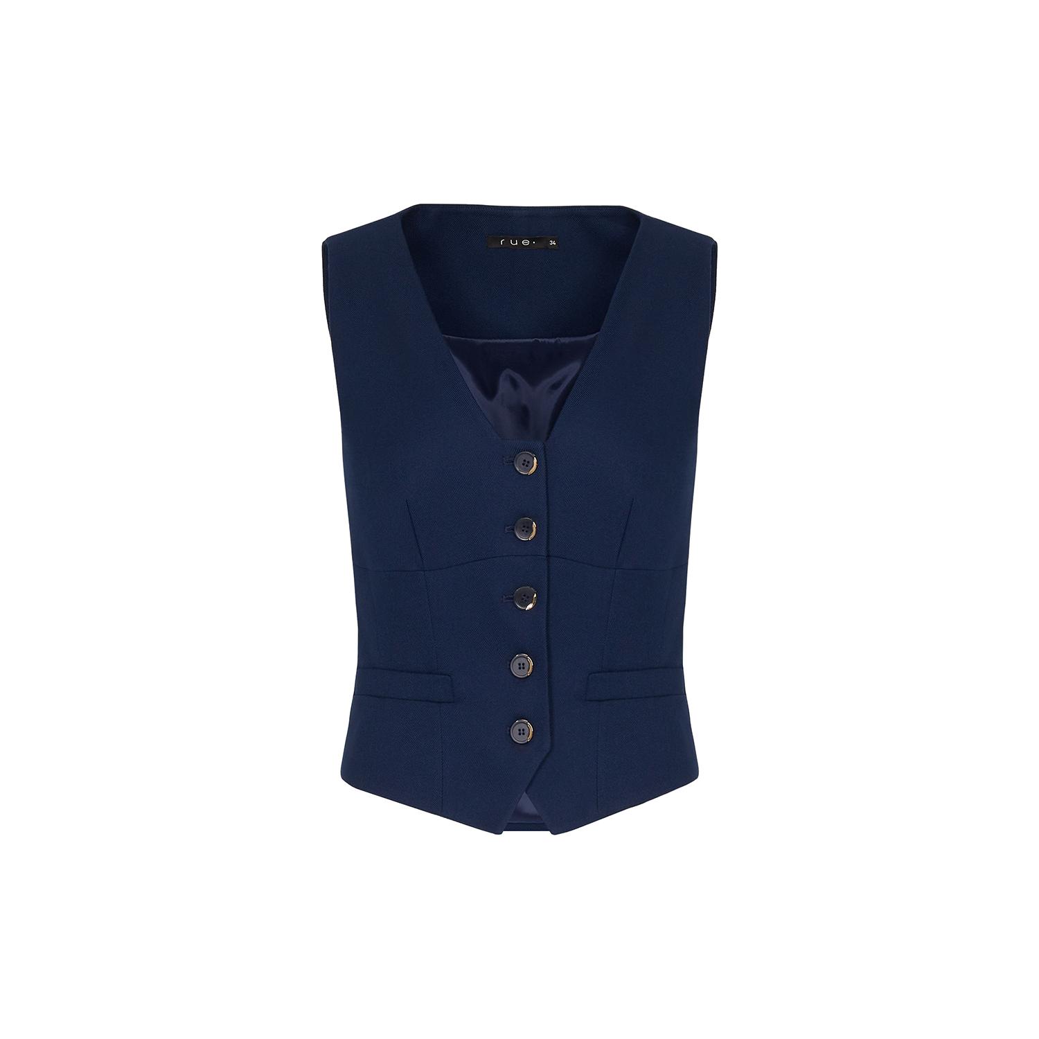 Rue Les Createurs Women's Blue Front Button Sleeveless Navy Vest In Blue