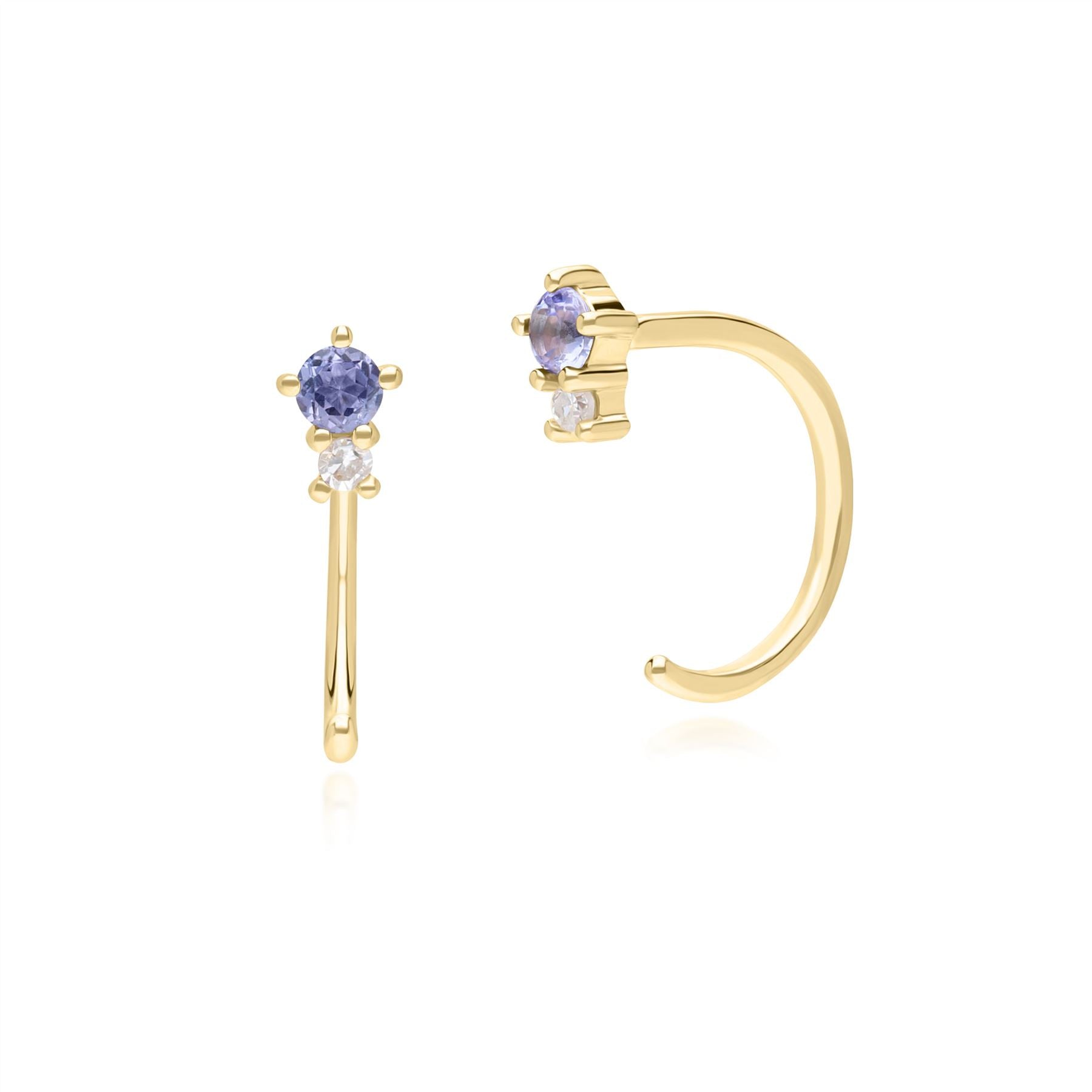 Women’s Gold / Blue Modern Classic Tanzanite & Diamond Pull Through Hoop Earrings In Yellow Gold Gemondo