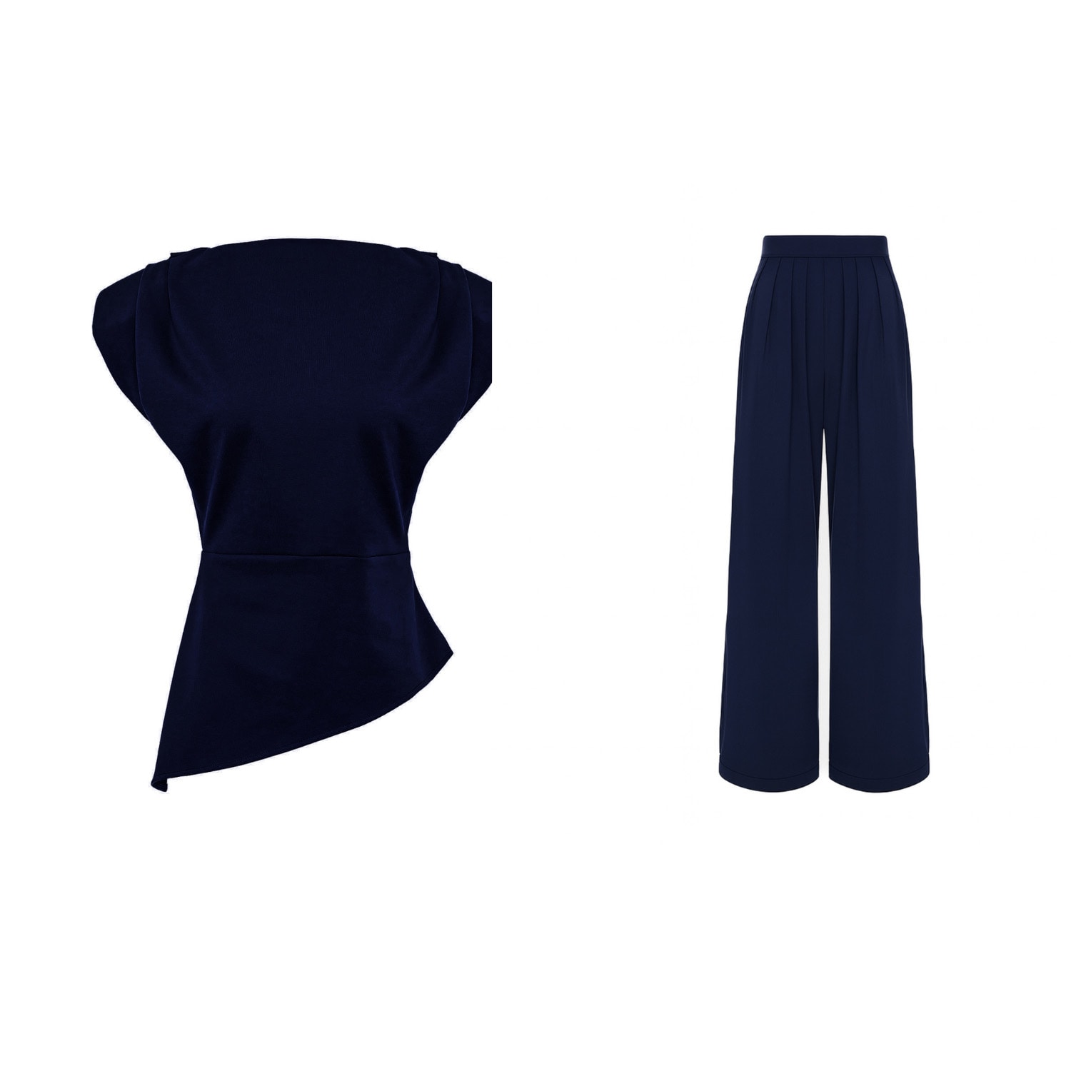 Bluzat Navy Blue Set With Structured Shoulder Top And Palazzo Pants In Blue