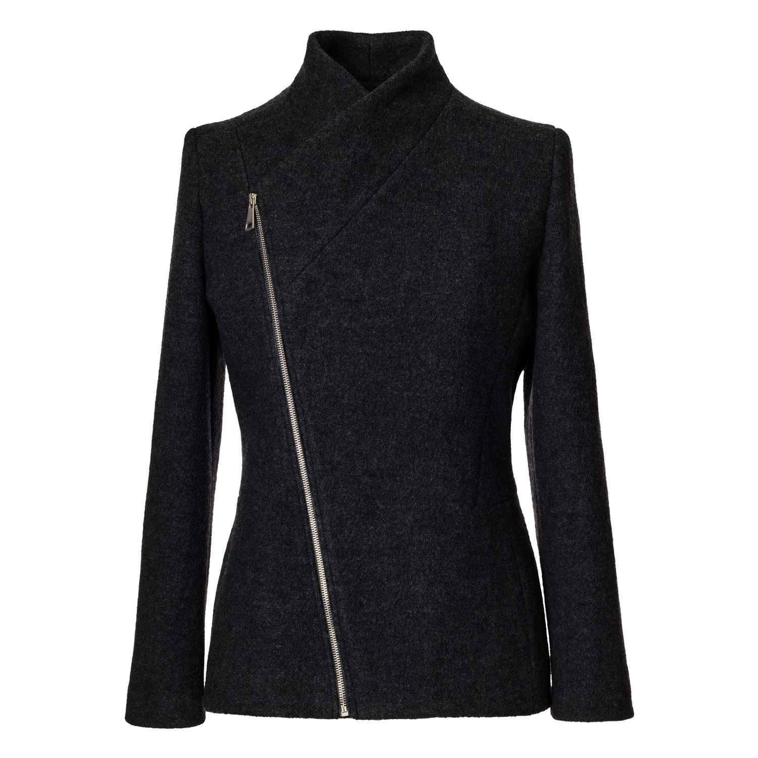 Women's Black Wool Jacket With Asymmetric Zip - Handmade From Italian Virgin Wool | XXXL | Jana Coshè