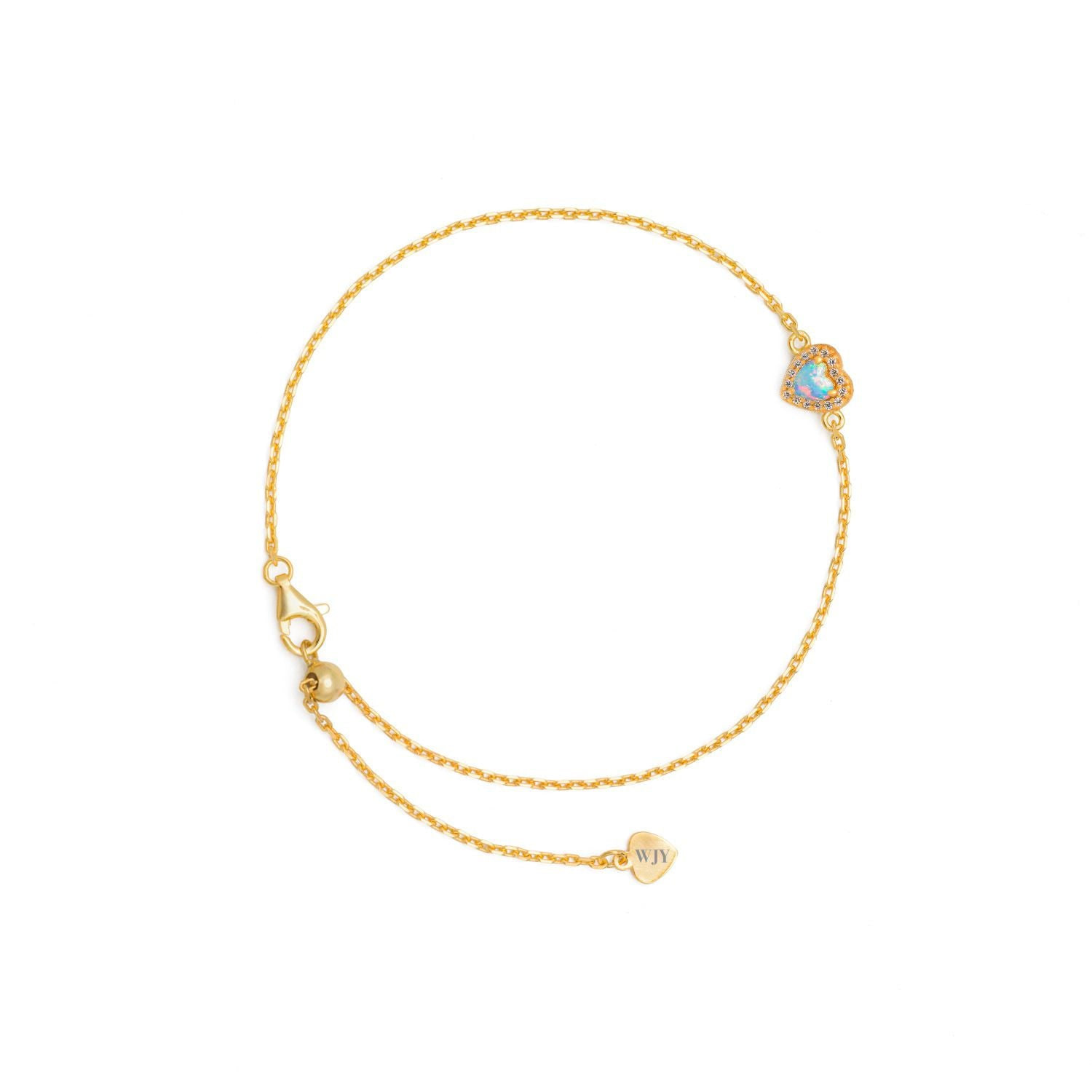Jiaying Wang Wjy Studio London Women's Birthstones Blue Opal Heart Gold Plated Adjustable Bracelet / Anklet