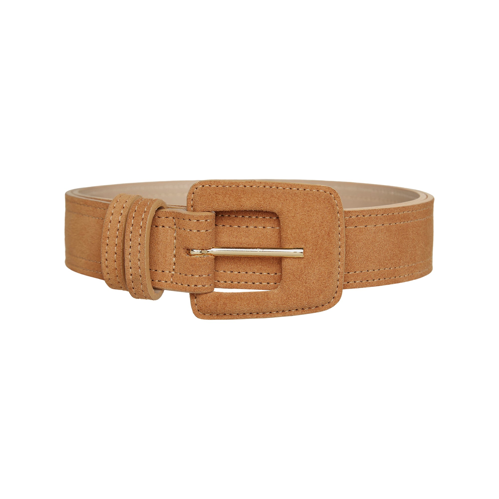 Women’s Brown Suede Rectangle Buckle Belt - Caramel | Large | Beltbe