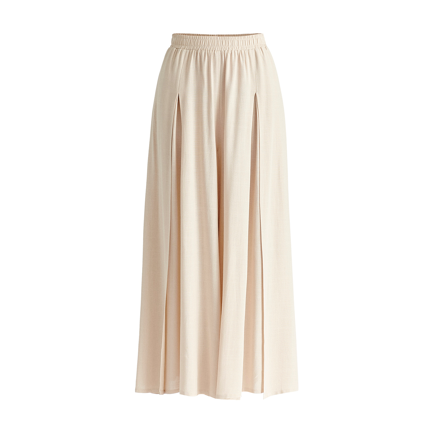 Paisie Women's Neutrals Flowy Palazzo Trousers With Open Front Splits In Oatmeal