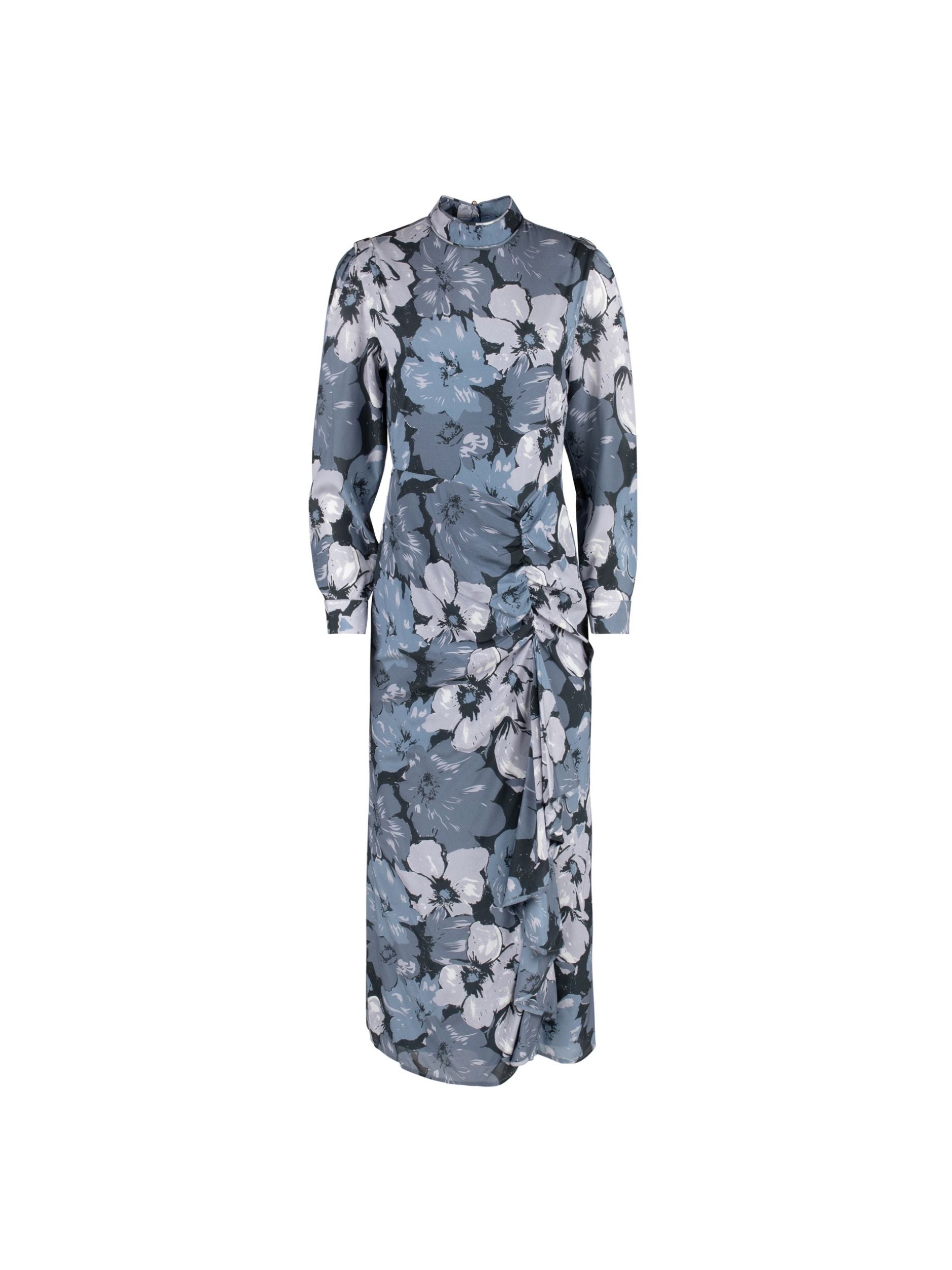 Ellie Makir Women's Blue Printed Ruched Maxi In Blue