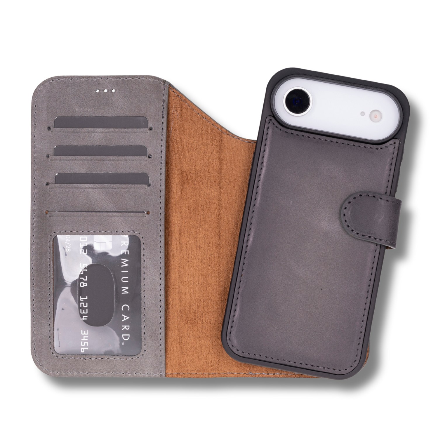 Leathere Grey Premium Leather Iphone Air Wallet Case – Gray - Austin In Gray