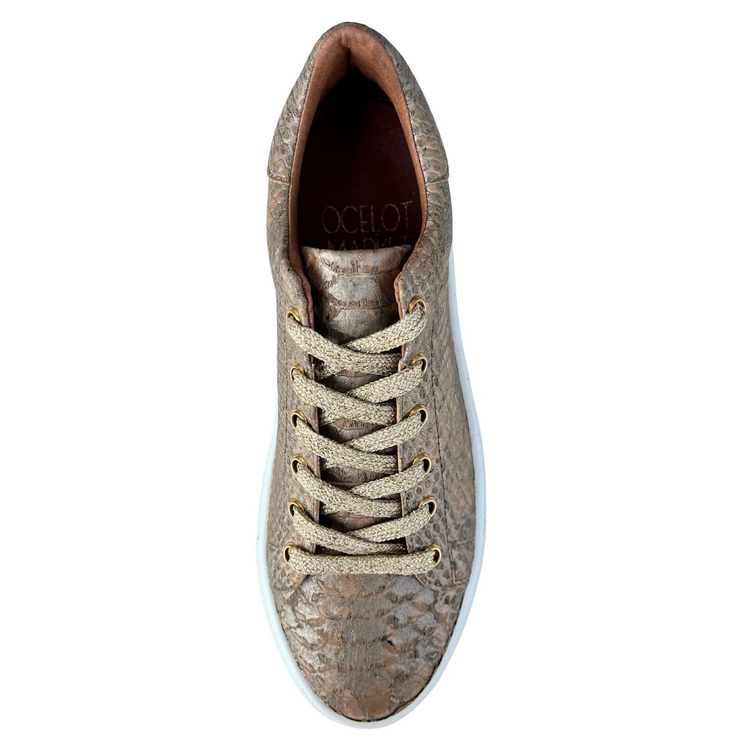 Ocelot Market Women's Cork Piton Sneaker In Gold In Gray