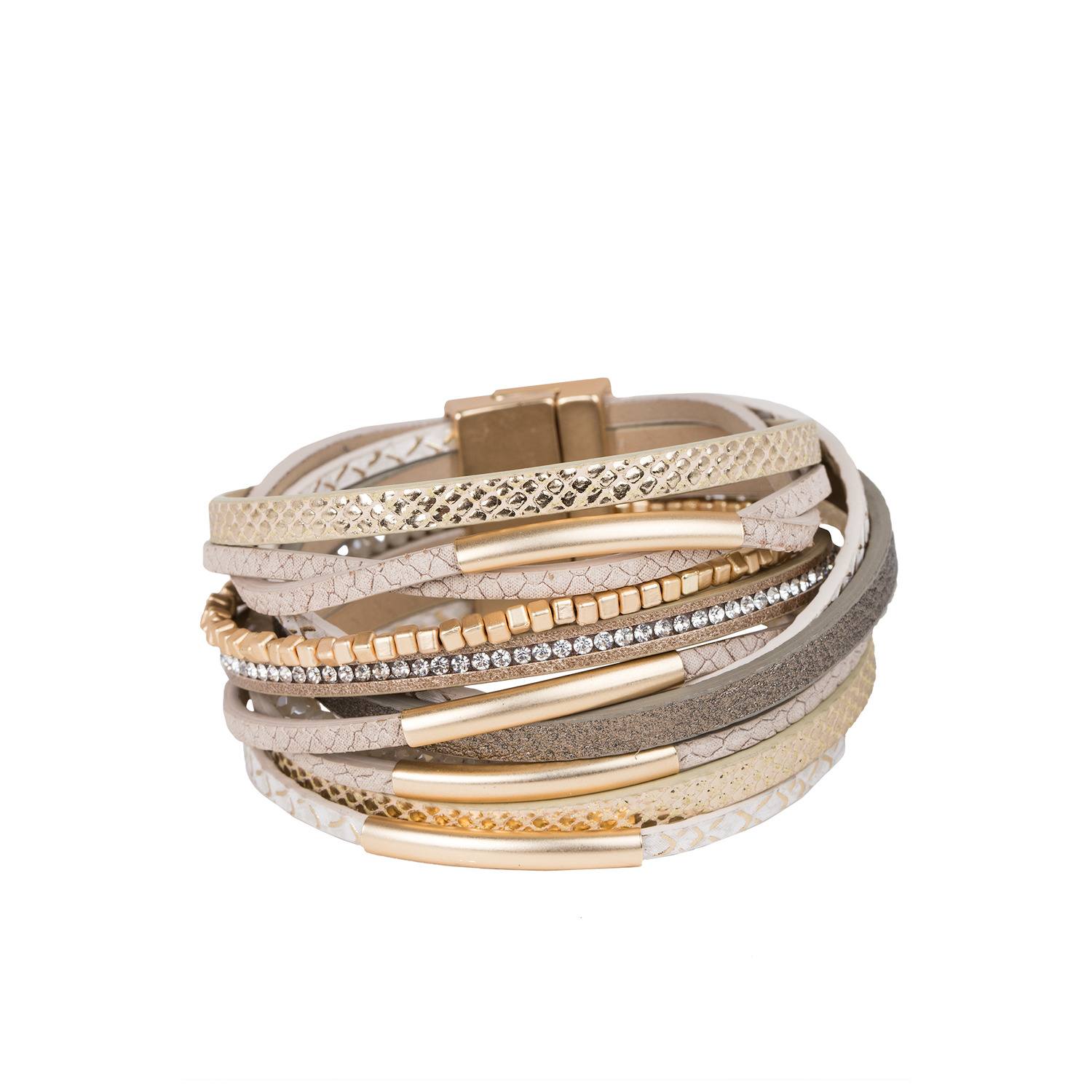 Saachi Men's Glimmer Leather Gold Bracelet