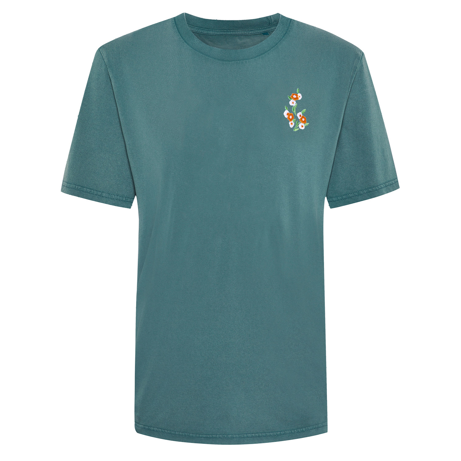Ingmarson Green Floral Embroidered Organic Cotton T-shirt Teal Men In Green