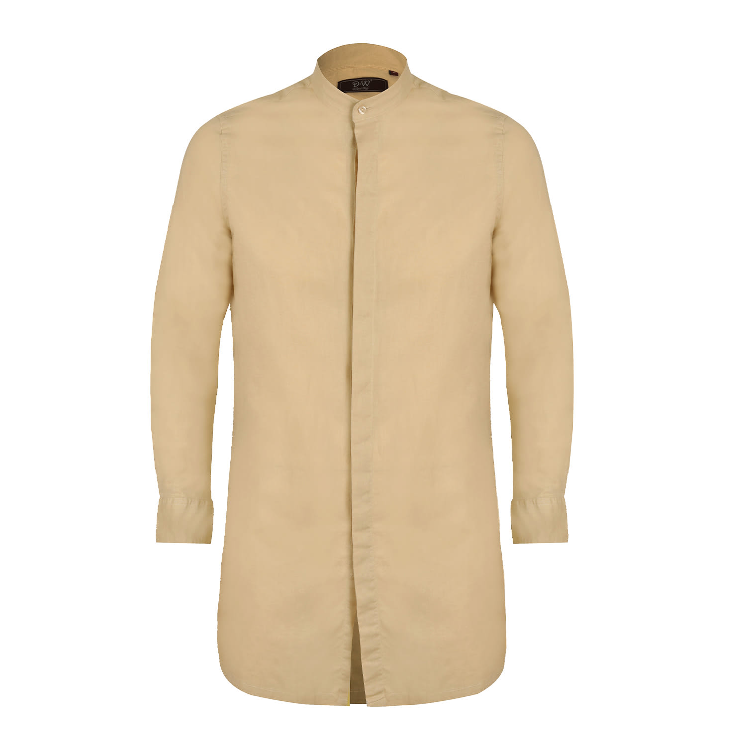 David Wej Men's Neutrals Hugo Linen Mandarin Collar Tunic Shirt - Beige In Multi