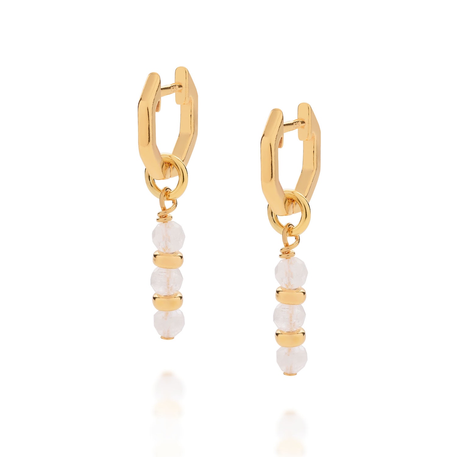 Nellou Jewellery Women's Gold / Neutrals Linear Huggie Birthstone Earrings June Gold Plated Sterling Silver - Rainbow