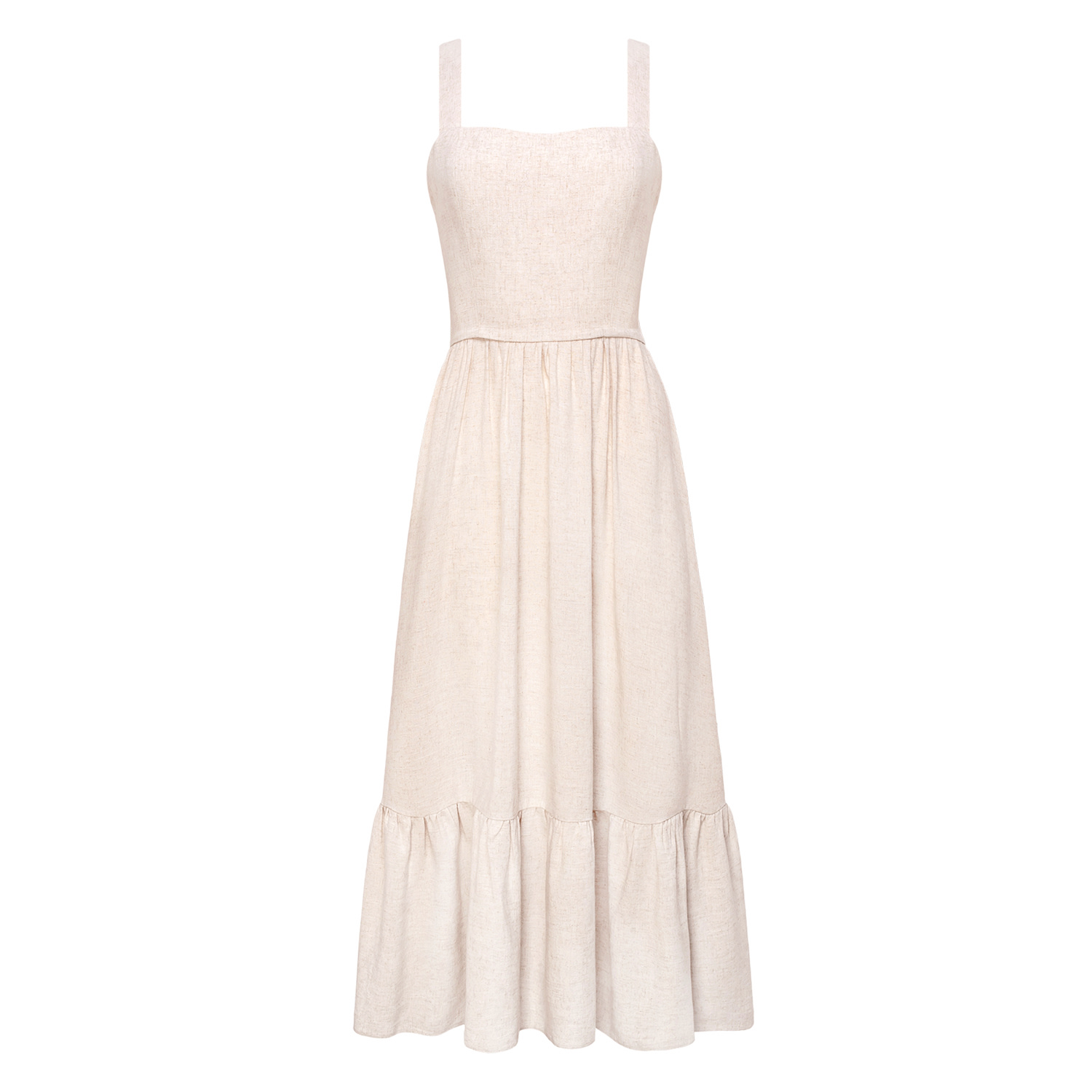 Mandragora Women's Neutrals Strappy Beige Dress With Flounce In Viscose And Linen – Meg