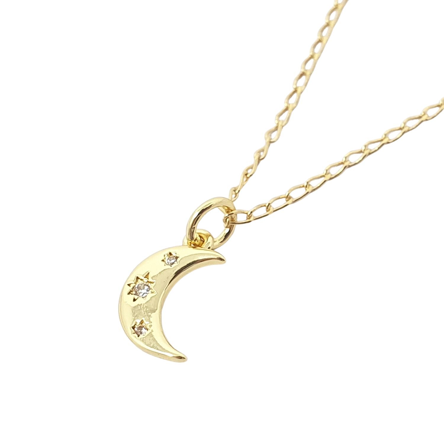 Women’s Gold Plated Crescent Moon Charm Cubic Zirconia Necklace Harfi