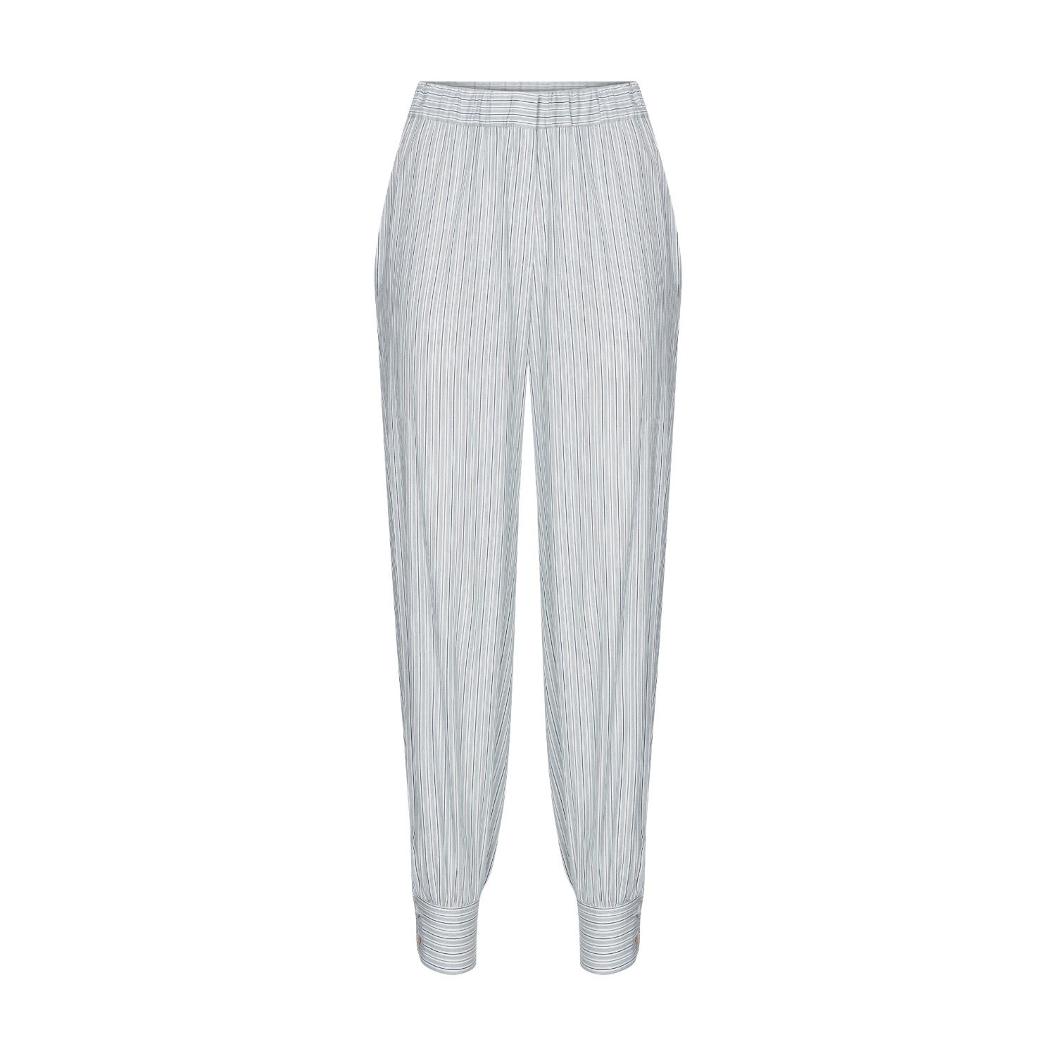 Nazli Ceren Women's White Maith Buttoned Cuffs Cotton Trousers In Blue