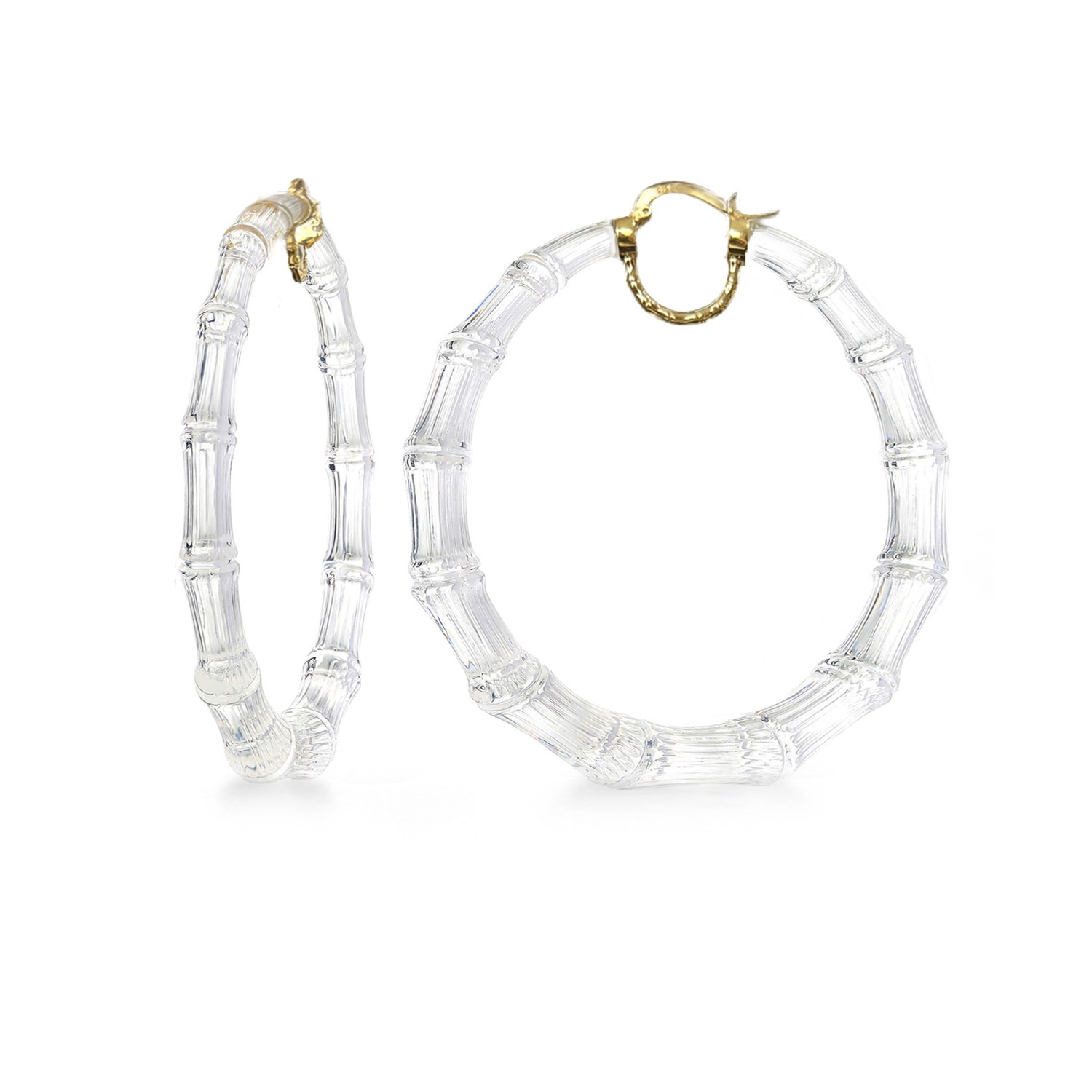 Gold & Honey Women's White / Gold Xl Bamboo Hoop Earrings In Clear