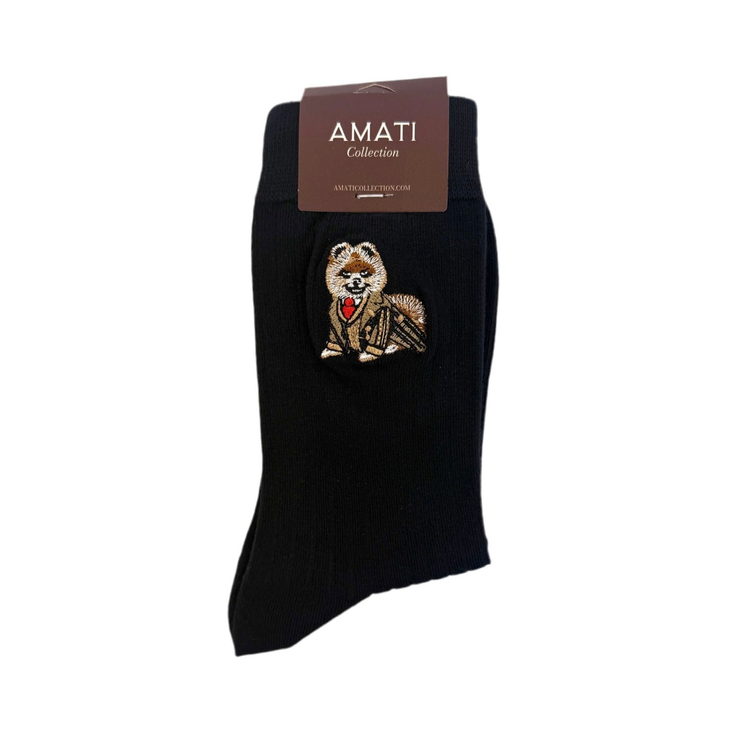 Amati Collection Women's Black / Neutrals Pomeranian Embroidered Socks Unisex Cotton - Black In Black