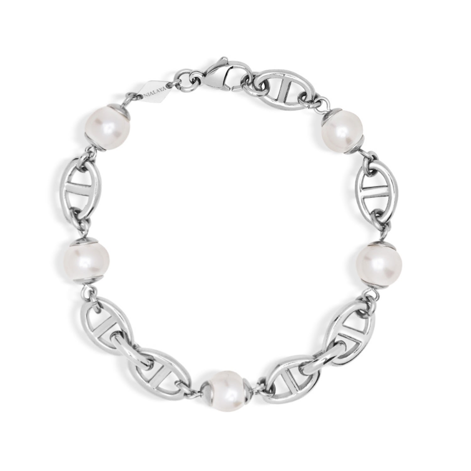 Silver / White Men’s Mariner Bracelet With Pearls Nialaya