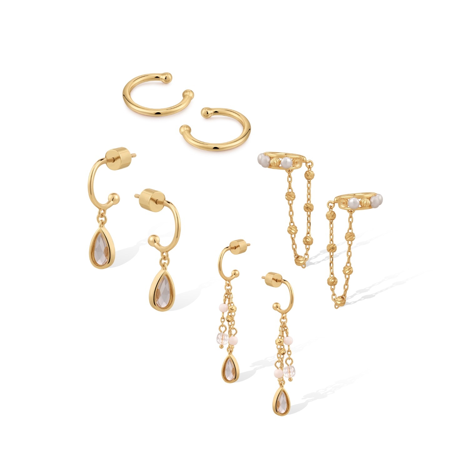 Retro Chic Women's Gold / White Aeolian Echo Earrings Set