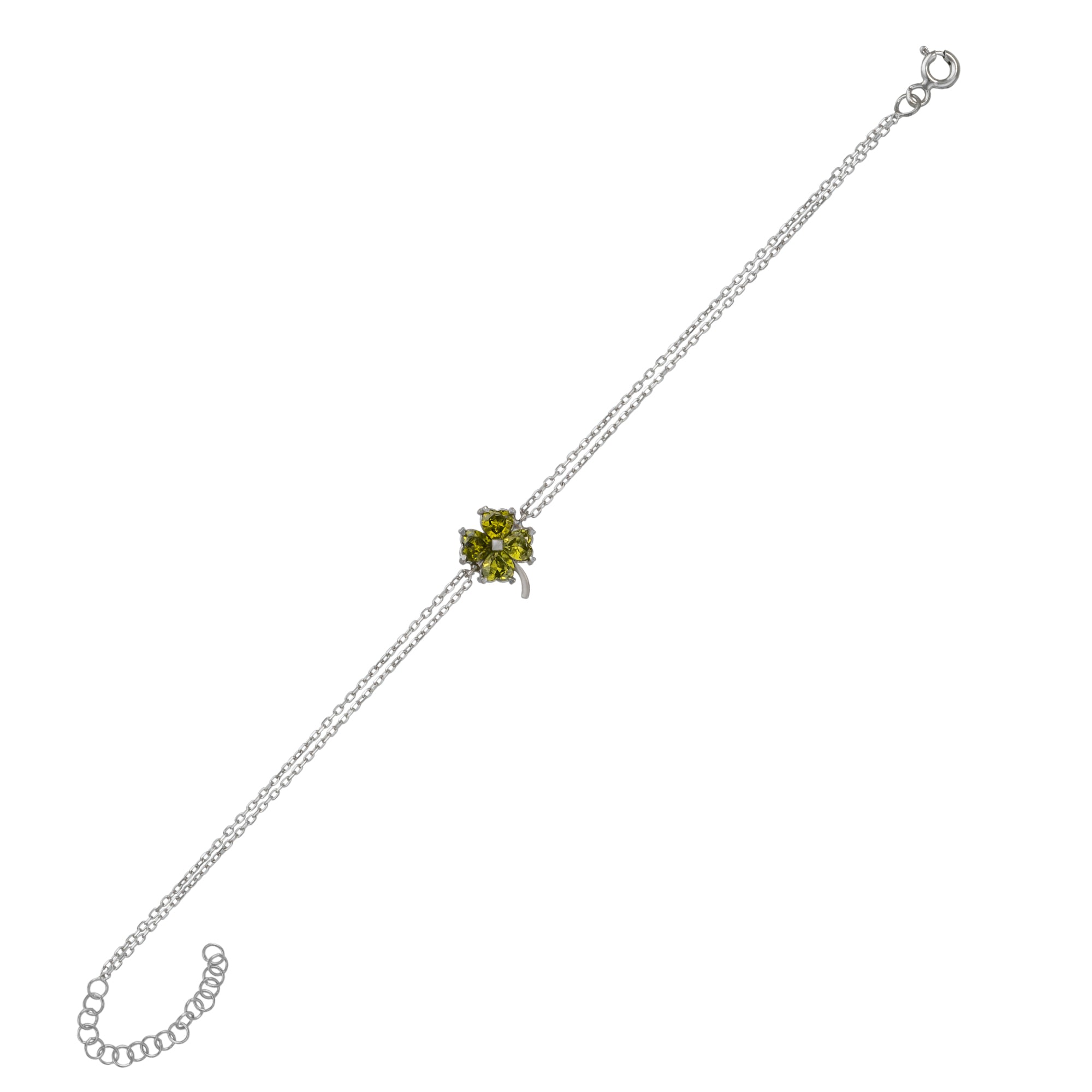 Spero London Women's Sterling Silver Four Leaves Clover Bracelet - Mystic Green In Silver