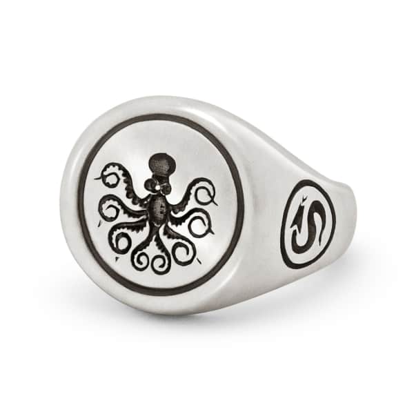 Snake Bones Octopus Signet Ring In Sterling Silver
