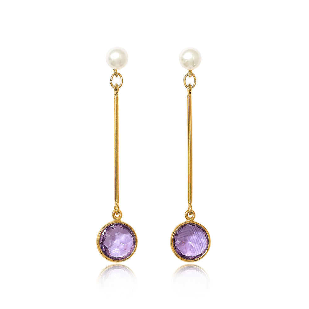 Women’s White / Pink / Purple Nova Cultured Freshwater Pearl With Gold Stem Earrings With Amethyst Drop Pearls of the Orient Online