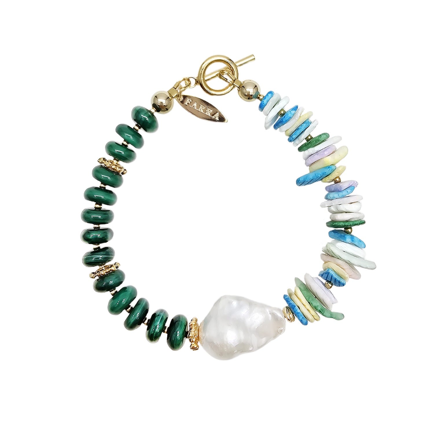 Farra Women's Green Malachite And Colorful Shell With Baroque Pearl Bracelet In Green