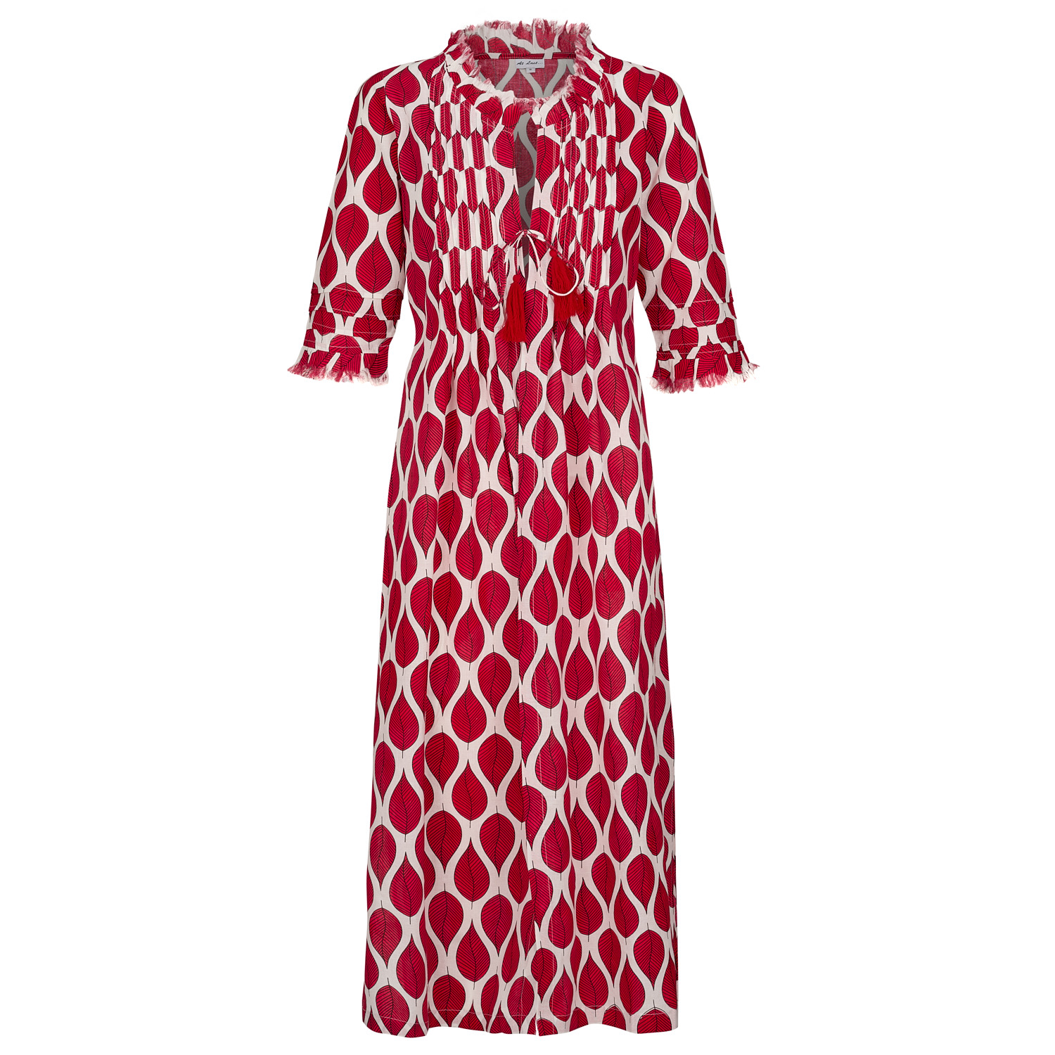 At Last... Women's Red / White Cotton Annabel Maxi Coat In Red Leaf In Red/white