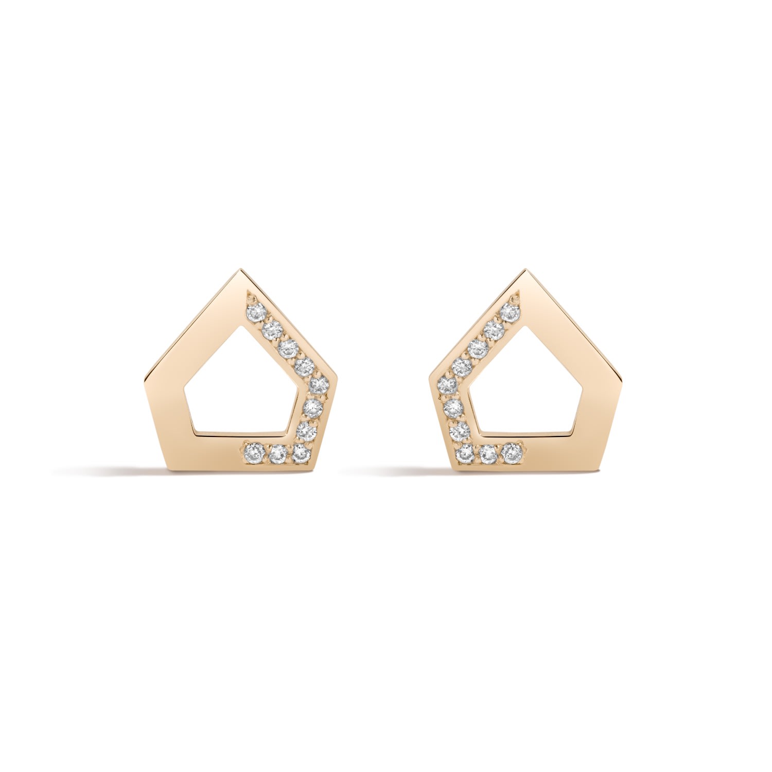 Women’s Gold / White Dare To Dream Earrings - Solid 14K Gold Angular Stud Earrings With White Sapphire Mirror PavÃ¨ LÃºdere