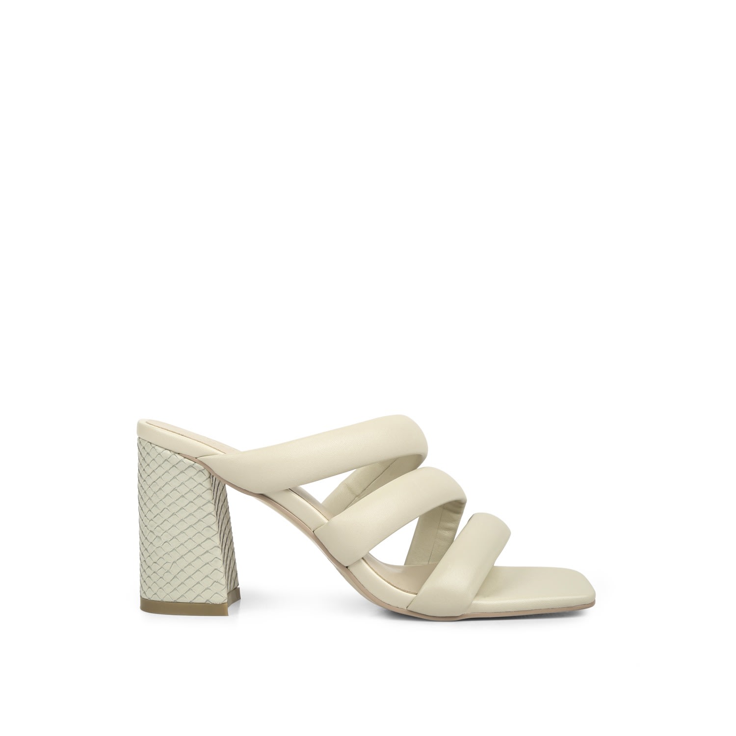 Rag & Co Kywe Off White Textured Heel Chunky Strap Sandals In White