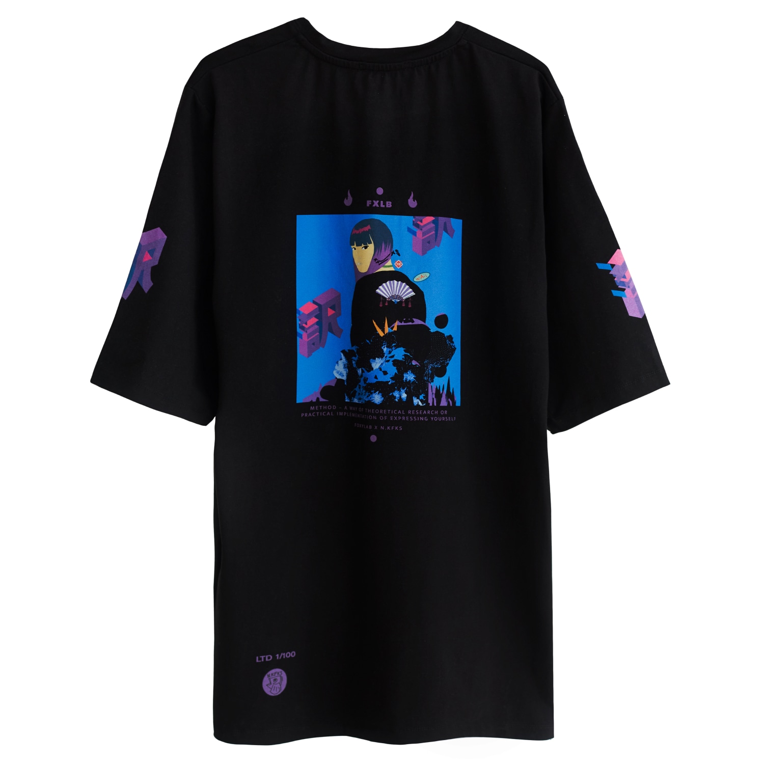 Foxylab New York Men's Black Jersey Oversized T-shirt Blue Method In Black
