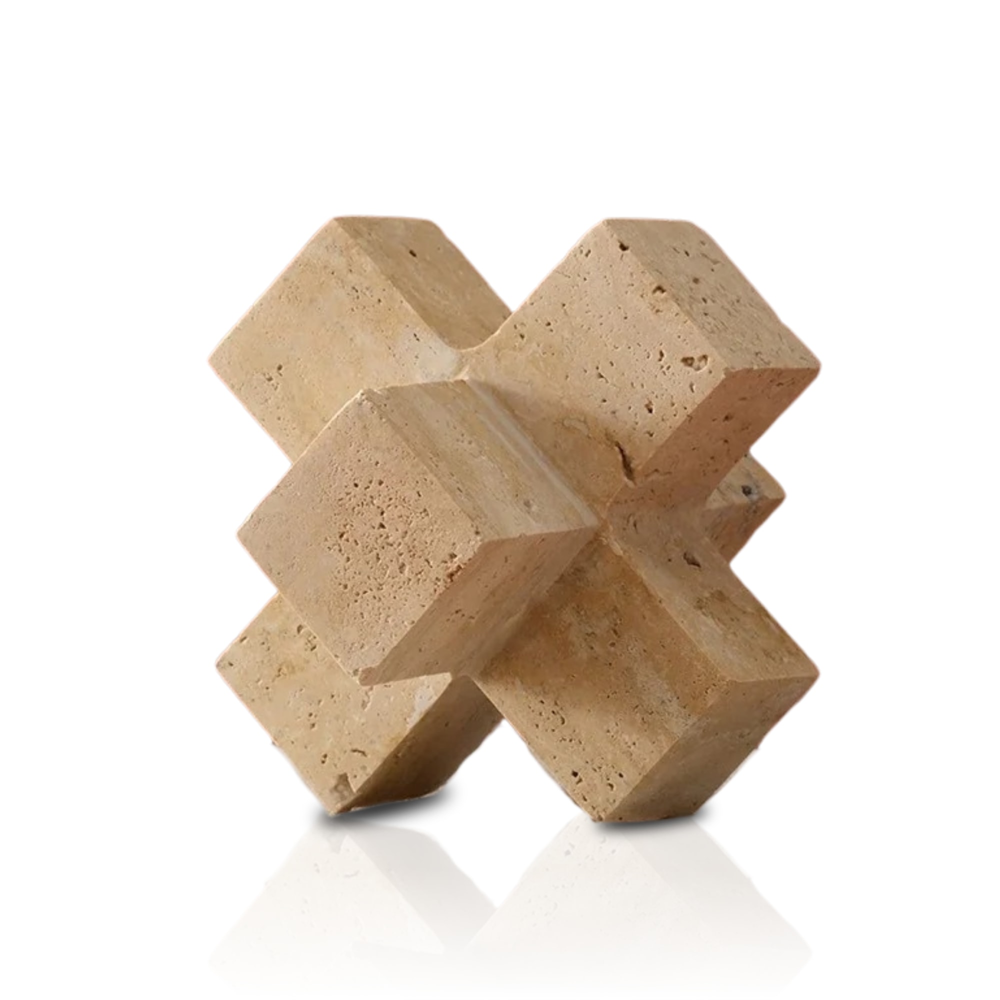 Marleth Neutrals Geometric Travertine Sculpture, Natural Beige Shape