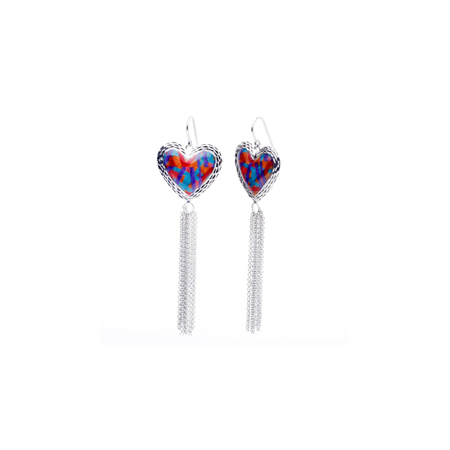 Gold & Honey Women's Red / Silver / Blue Blue & Red Heart Tassel Earrings