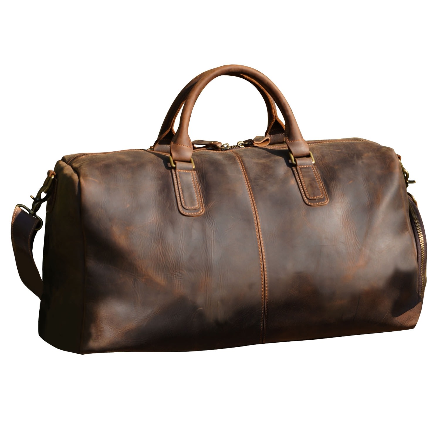 Touri Men's Genuine Leather Gym Bag With Shoe Storage - Worn Brown In Brown