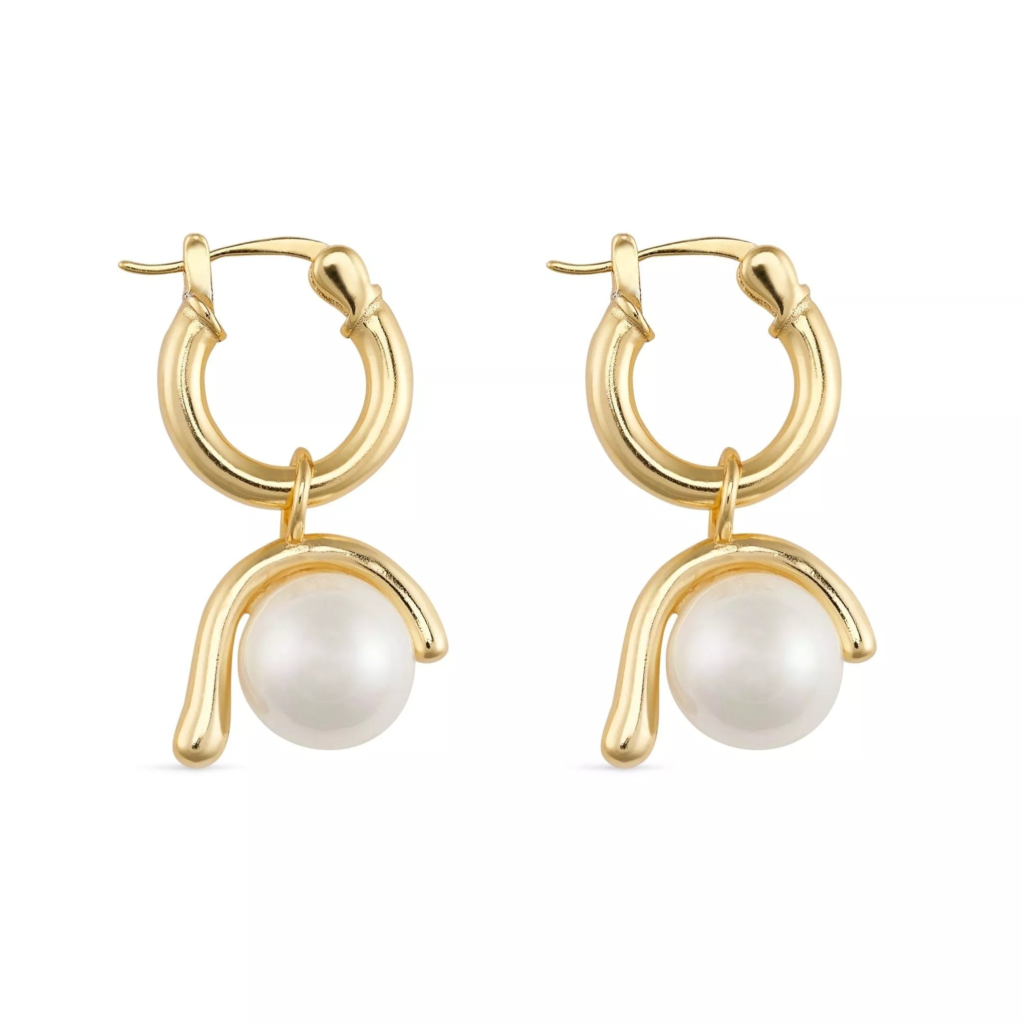 Women’s Chunky Gold Pearl Hoops Elk & Bloom - Everyday Fine Jewellery