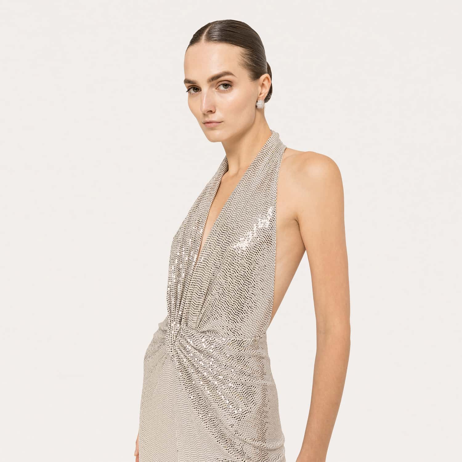 Women's Backless Sequin Maxi Dress Silver | XXS